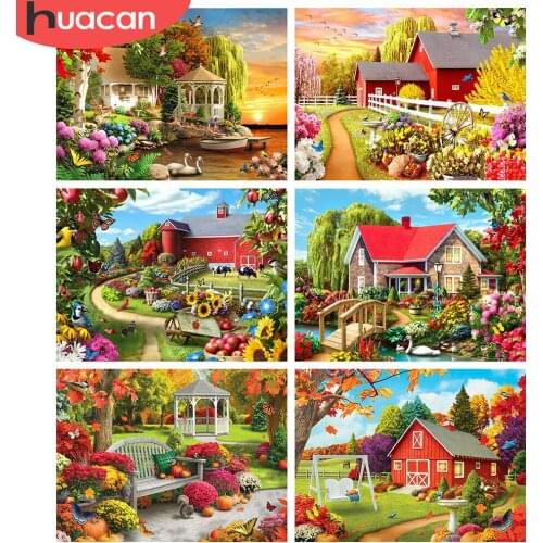 HUACAN DIY Paint With Diamonds Landscape 5D Diamond Painting Embroidery Garden Mosaic House Rhinestones Pictures Home Decor