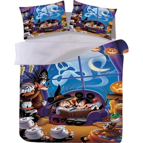 Disney Halloween Bedding Set Minnie Mickey Cute Patterned Duvet Quilt Cover Pillowcase Cartoon Children Holiday Bedroom Decor