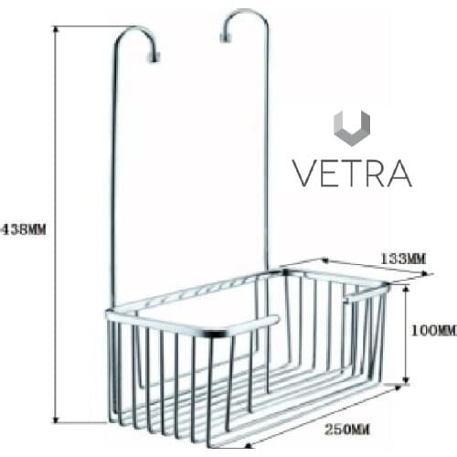 Bathroom basket COMEX stainless steel chrome glitter double hook 45 CM easy installation VETRA