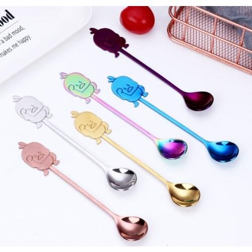 Colorful Ice Spoon Coffee Spoon Tea Cafe Scoop Duckling Long Handle Spoons Dinnerware Flatware Coffee Drinking Tools Kitchen