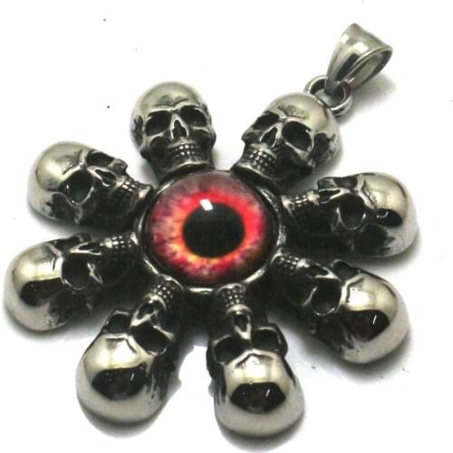 316L Stainless Steel Cool Punk Gothic Newest Red Eyeball Skeleton Pendant