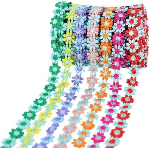 3yards/lot 1.2cm Colorful Daisy Flower Lace Trims for Knitting Wedding Embroidered Ribbon DIY Handmade Patchwork Sewing Supplies