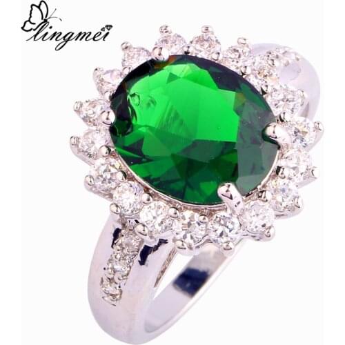 Lingmei Wholesale Chic Rings OvalGreenWhite CZ Silver ColorRing Size 6-10 New Women Jewelry Free Shipping