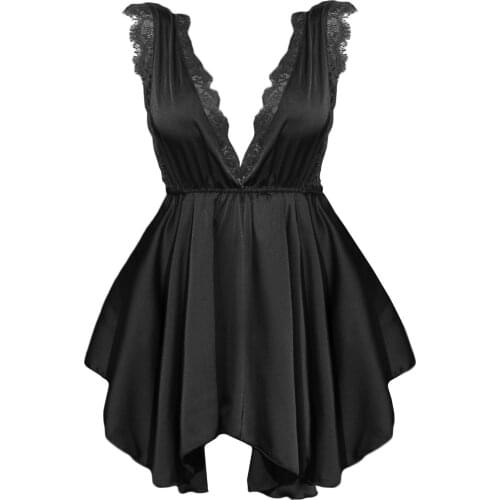 Fashion Sexy Sleepwear Deep V Halter Night Dress Lingerie Women Front Closure Nightwear Lace Temptation Underwear Nightdress