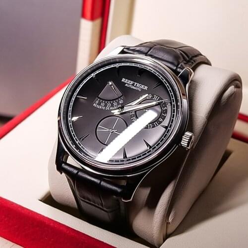 Reef Tiger/RT Classic Elegant Automatic Watches Mens Power Reserve Calendar Small Seconds Steel Watches RGA1980