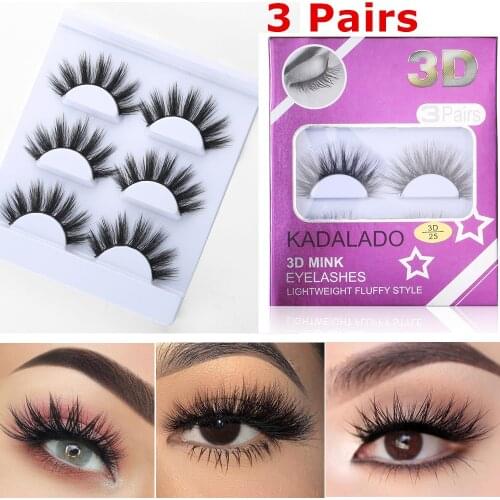 KADALADO 3 Pairs Natural 3D Mink False Eyelashes Fake Lashes Long Makeup Lashes Extension Eyelash Mink Eyelashes for Beauty