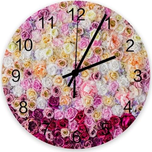 Colorful Rose Flower 30cm Wooden Wall Clock Modern Design For Home Living Room Office Kitchen Wall Decor Hanging