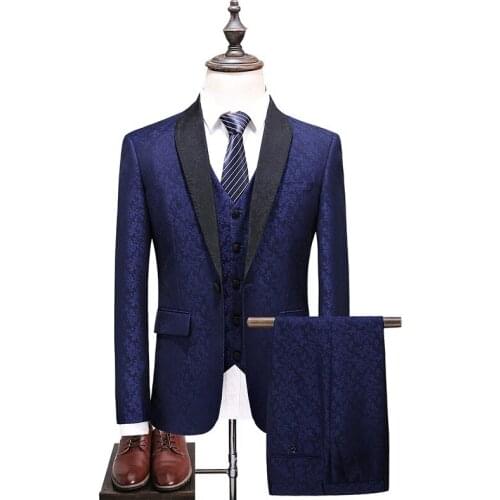 Brand Latest Coat Pant Designs Shawl Collar 3 Pieces Mens Royal Blue Suit Wedding Suits for Men Groom Prom Tuxedos 5XL