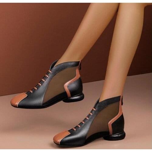 2021 Summer New Womens Fashion Womens Low Heel Short Boots Mesh Color Matching Breathable Hollow Net Boots Material