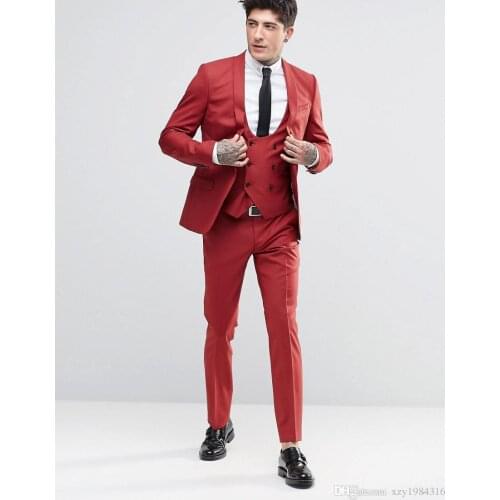 New Fashion Groom Tuxedos Shawl Lapel One Button Three Pockets Groom Suits Extremely Cool Best Man Suits (Jacket+Pants+Vest)