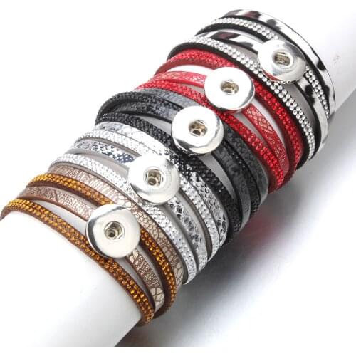 New Snap Button Jewelry Bracelet 18mm Leather Snap Bracelet Wrap Multilayer Bohemian Leopard Leather Bracelet Magnet Bracelet