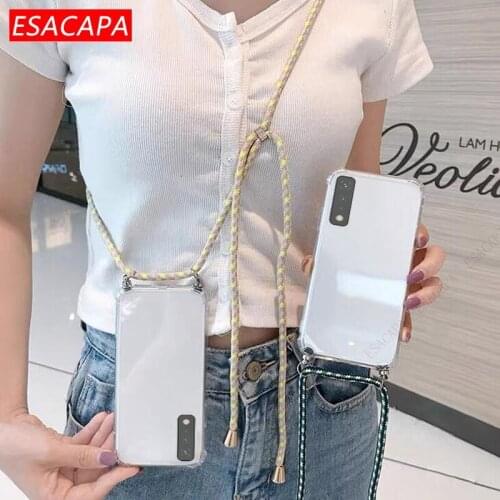 Chain Necklace Phone Case For LG Style 7 6 K92 5G K22 K52 K62 Plus K71 TPU Airbag Shockproof Lanyard Neck Strap Rope Cord Case