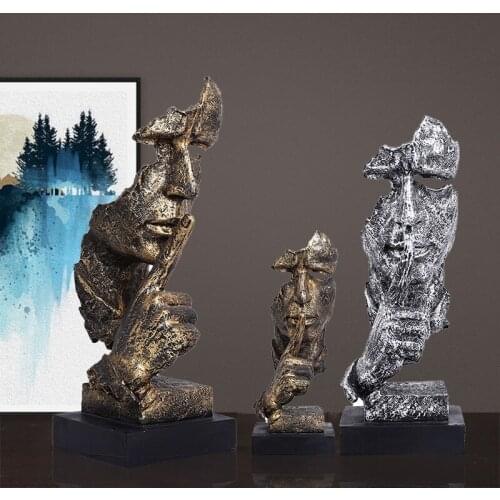 Resin Silence Is Golden Mask Statue Nordic Simple Abstract Sculpture Figurine Ornaments Craft for Office Vintage Home Decoration