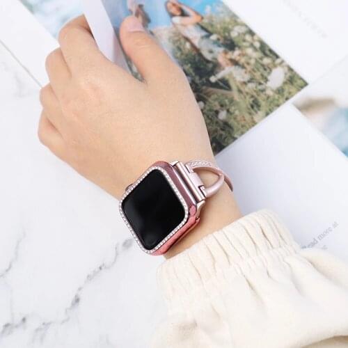 For Apple Watch Band ladies Strap+Case 38mm / 42mm / 40mm / 44mm diamond iwatch series stainless steel strap 5 4 3 2 1 bracelet