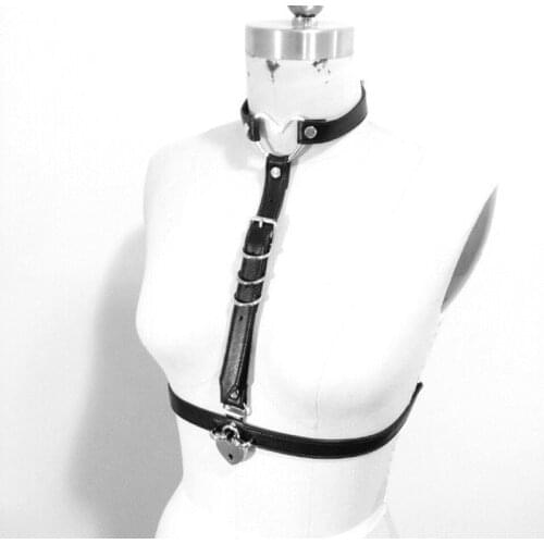 Hand Crafted Cute Choker Collar Leather Women Harness Cute Large Heart Padlock Key Lolita Kawaii BDSM Waist Body Waist Belt