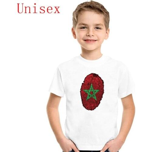 Morocco Flag Fingerprint shirt For kid Newest fashion children Short Sleeve Cotton Custom boy clothes High Quality girl clothes