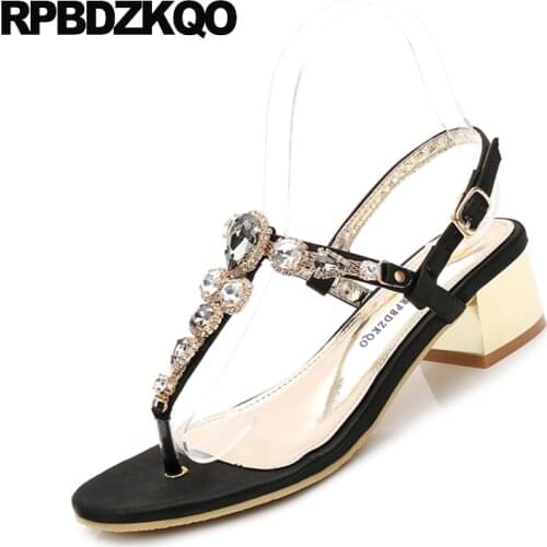 Green Jewel Shoes Women Sandals Flat Summer 2021 Square Black Chunky T Strap Diamond Wedding Satin Rhinestone Bridal Crystal
