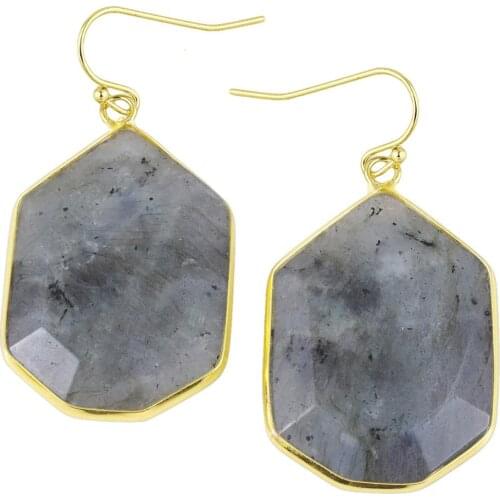 TUMBEELLUWA Bezel Labradorite Hexagon/Teardrop/Triangle Shape Faceted Dangle Hook Earrings for Women,Healing Stone Drop Earrings