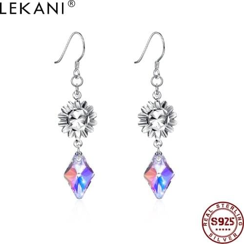 LEKANI 925 Sterling Silver Drop Earrings For Women Color Rhombus Austria Crystal Earrings Party Anniversary Gift Trend 2021