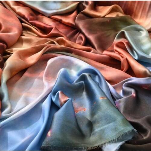 140CM Wide 19MM 90% Silk & 10% Lycra Universe Explode Stretch Silk Satin Fabric for Summer Dress Shirt Clothes Cheongsam H005
