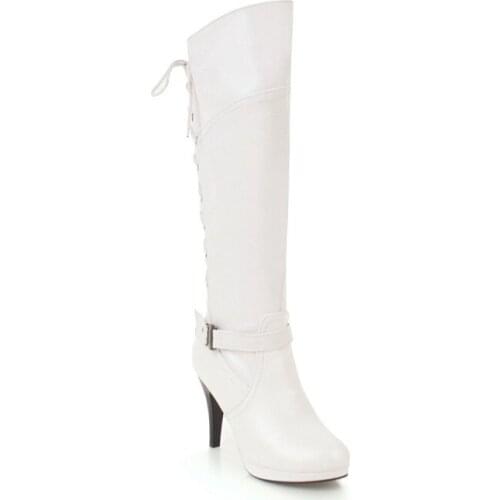 Big Size 9 10 11-17 thigh high boots knee high boots over the knee boots women ladies boots Back cross strap buckle