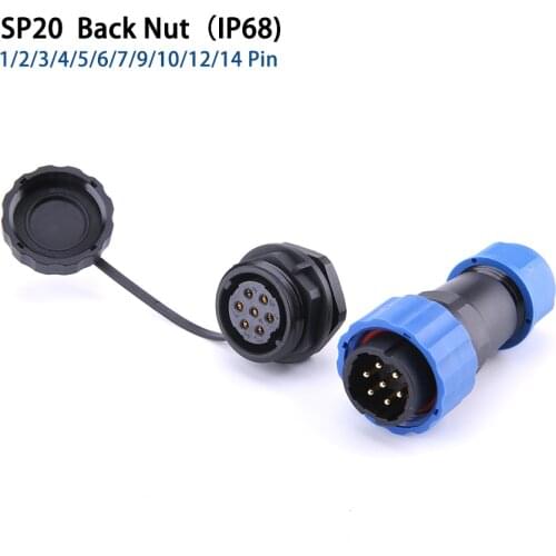 SP20 IP68 Back nut waterproof Aviation connectors plug and socket1 2 3 4 5 6 7 9 10 12 14 pin without welding connector