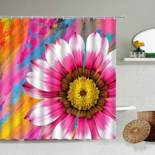 Colorful Graffiti Flower Shower Curtain Set Sunflower Art Print Bathroom Wall Decoration With Hook Waterproof Polyester Screen
