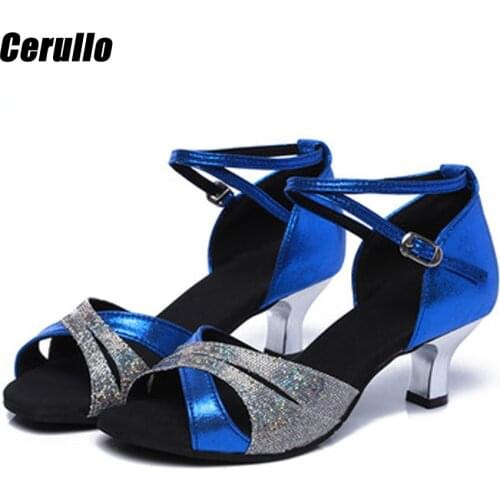 Wholesale womens adult latin dance shoes middle heel latin shoes soft bottom social outdoor square dancing shoes A309