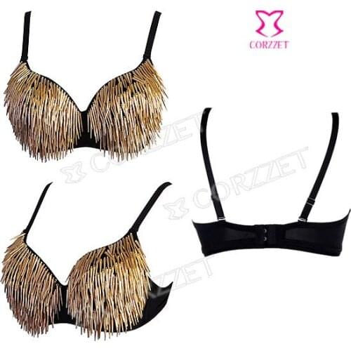 Sexy Gold/Black/Silver/Gray B Cup Spike Studded Bra Punk Push Up Brassiere Fashion Club Bras Women Underwear Dancewear Lingerie