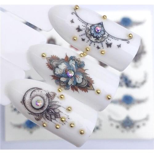 1 Sheet Water Transfer Sticker Pink Flower Noble Necklace Nail Art Decoration Manicure Nails Slider Decals