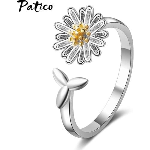 Elegant 100% Real Silver 925 Wedding Accessories Temperament Geometric Resizable Daisy Rings Floral Engagement Jewelry Gifts