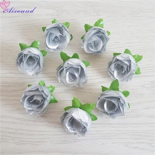 100pcs 3cm Handmade Silk Rose Head DIY Craft Supplies Artificial Fake Flower Supplies Wedding Decor Flower Rose Gold and Silver