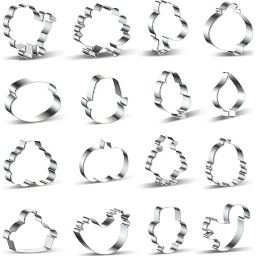 15pcs Thanksgiving Series Cookie Cutters Set Stainless Steel Biscuit Mold Fondant Pastry Decorating DIY Baking Mould