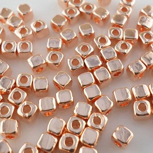 160pcs Rose Gold Alloy Smooth Small Cube Loose Charm Spacer Beads 3mm Jewelry Findings