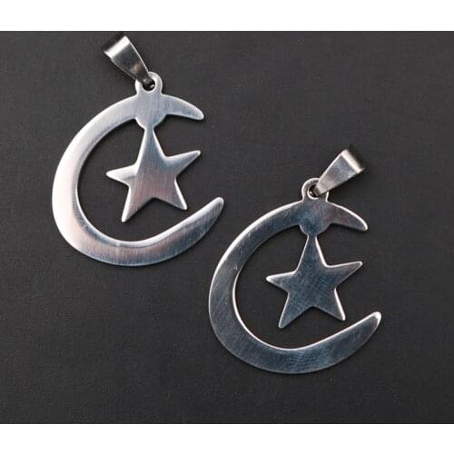 2pcs Creative Stainless Steel Moon & Star Charm Pendant DIY Personalization Hip Hop Titanium Steel Jewelry Accessories Findings