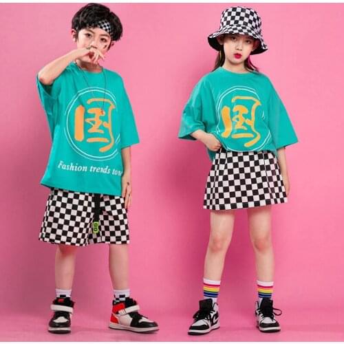 2021 Hip Hop Dance Costumes For Kids Short Sleeve Tops Hiphop Pants Girls Jazz Street Dance Outfits Boys Rave Clothes DQS6829