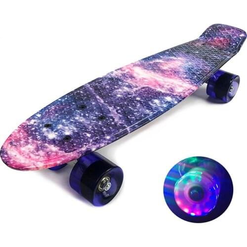 22 Inches Galaxy Skate Board Mini Cruiser Skateboard Single Rocker Penny Board With Flashing Light Wheels