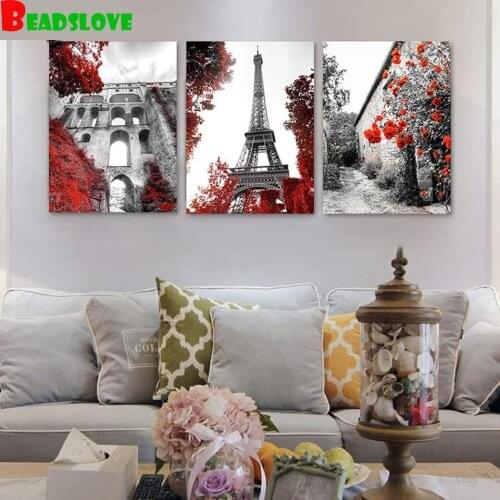3pcs 5D DIY Diamond Painting Paris landscape Full Square round Drill Diamond Embroidery Seaside Cross Stitch Sunset G45