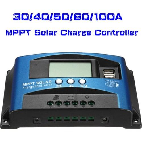 30/40/50/60/100A MPPT Solar Charge Controller Dual USB LCD Display 12V 24V Auto Solar Cell Panel Charger Regulator With Load