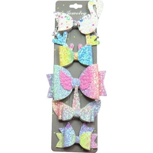 5PCS/SET Lovely Swan Sequin Girls Clip Bows Child Hair Tie Knot Creativity Handmade Hairpins Fashion Hair Accessories For Kids