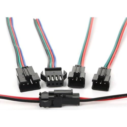 50pair 2/3/4/5 pin led Connector Male/female RGB/RGBW jst connector with Wire cable led light Lamp power Driver Free shipping