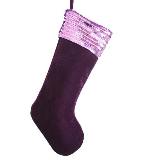 Free Shipping Sequin Glitter Sparkle Cuff Thickness Velvet Body Christmas Gift Stocking Purple -P1351