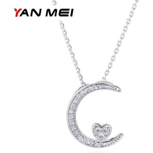 YANMEI Moon And Heart Pendant Chain Necklace For Women AAA Cubic Zirconia Crystal Necklaces For The Female Gifts YMD1292