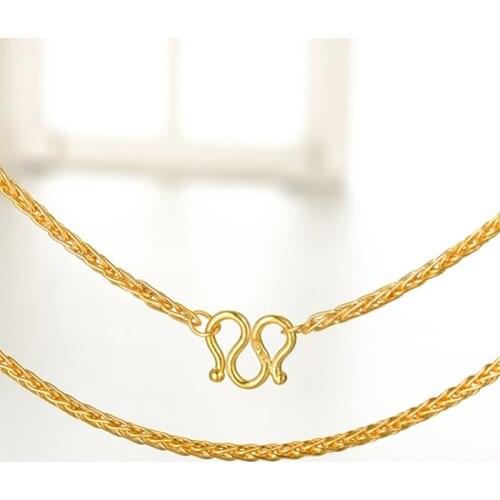 Solid Pure 999 24K Yellow Gold Necklace Women Wheat Link Chain Necklace P6281