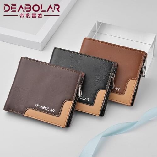 Business Men Wallet Leather Short Youth Tri-Fold Male Wallet Credit Card Holder Zip Coin Purse Slim Wallet Men Billetera Hombre