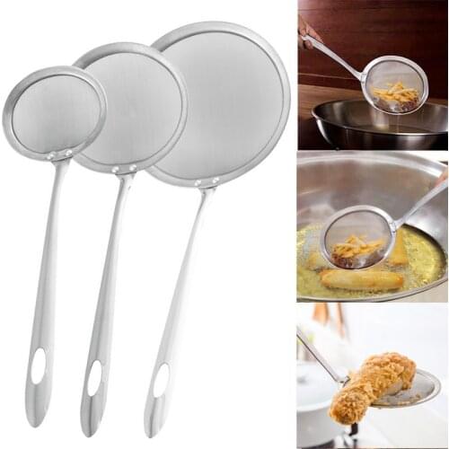 Long Handle Stainless Steel Colander Filter Oil Spoon Fine Mesh Colander Sifter Sieve Kitchen Strainer Clip