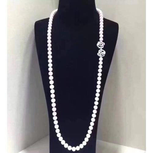 Elegant 9-10mm south sea round white pearl necklace pendant 24inch