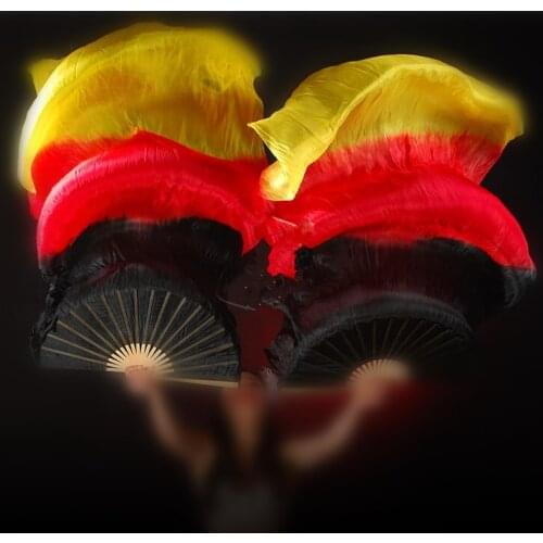 Real Silk 210cm 220cm 230cm Extra Long Belly Dance Silk Veils Flame Bamboo Folding Fan Dancer Performance Props Free Shipping