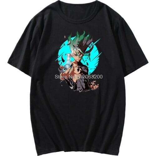 Mens T-shirt Stone Stone Anime Print T-shirt Mens Graphic Cartoon Short Sleeve T-shirt Mens Summer Short Sleeve Street Style