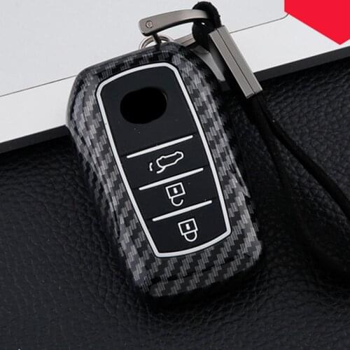 Carbon Car Smart Key Case Cover For Toyota RAV4 Hilux Fortuner LandCruiser 2/3/4Button 2016-2019 Keychain Holder Accessory